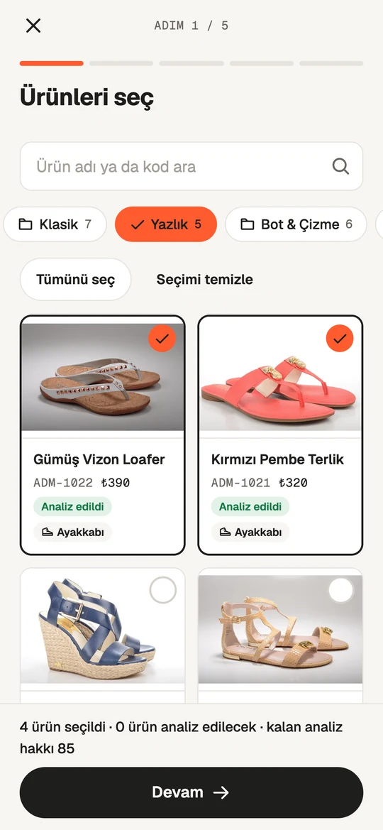Katalog sihirbazı 1. adım: Yazlık klasöründen seçilmiş ürünler