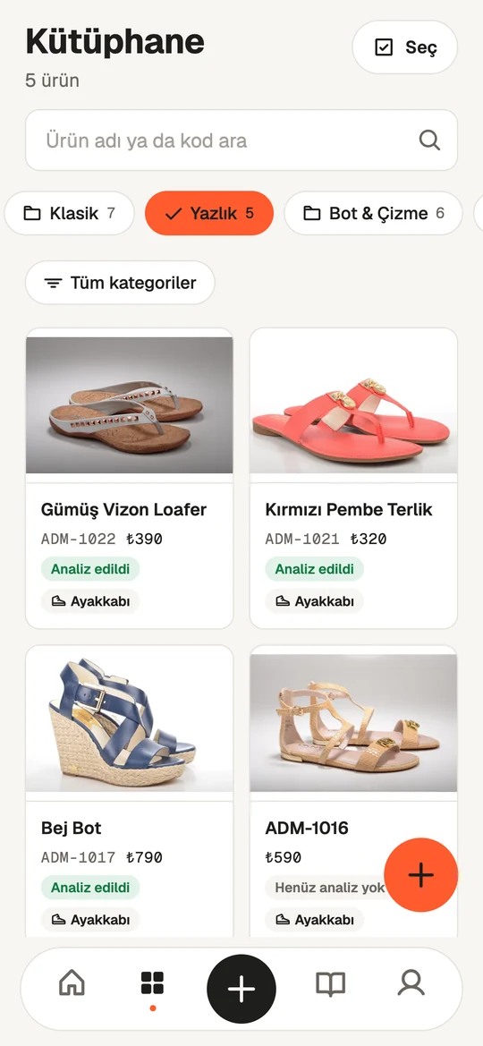 Kütüphane: Yazlık klasöründeki ürünler, analiz durumlarıyla